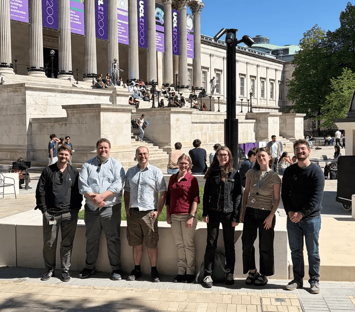 Members of the Palaeoverse team meeting in London in April 2026. From left to right: Lewis A. Jones, Will Gearty, Joseph Flannery-Sutherland, Erin Dillon, Bethany Allen, Cecily Nicholl, Etienne Bacher.